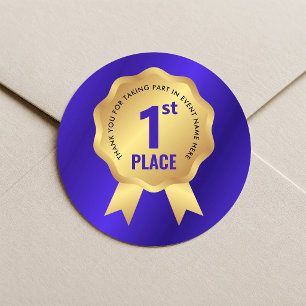 Eerste plaats medaille prijs blauw & goud evenemen ronde sticker