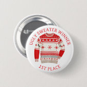 Eerste plaats Ugly Sweater Winnaar | Grappige kers Ronde Button 5,7 Cm (Voorkant /achterkant)