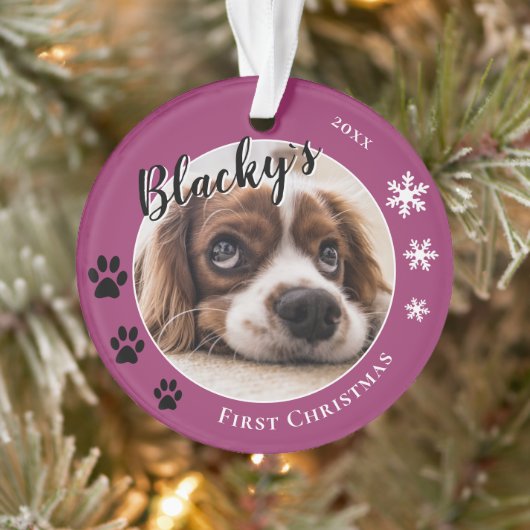 Eerste puppy Kerstmis Rustic Dog Name Foto Ornament (Boom)