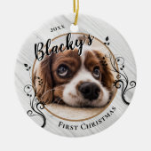 Eerste puppy kerstwood Foliage Dog Naam Foto Keramisch Ornament (Voorkant)