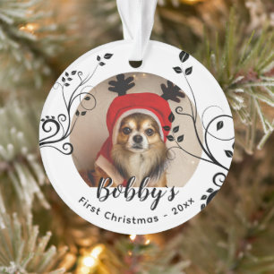 Eerste puppy met kerstmis Black Foliage Dog Name F Ornament