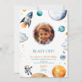 Eerste reis Astronaut Rocket Fotoverjaardag Kaart (Voorkant)