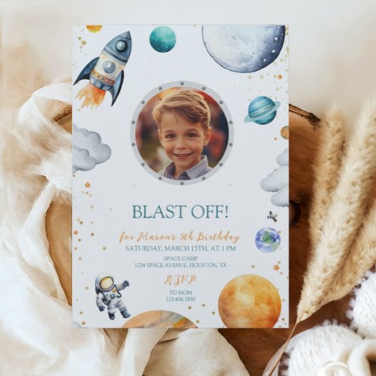 Eerste reis Astronaut Rocket Fotoverjaardag Kaart