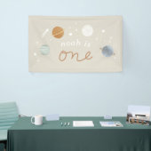 ‘Eerste reis’ Beige Space Theme 1e verjaardag Spandoek (Beurs)