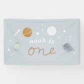‘Eerste reis’ Blue Space Theme 1e verjaardag Spandoek (Horizontaal)