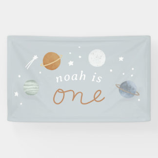 ‘Eerste reis’ Blue Space Theme 1e verjaardag Spandoek