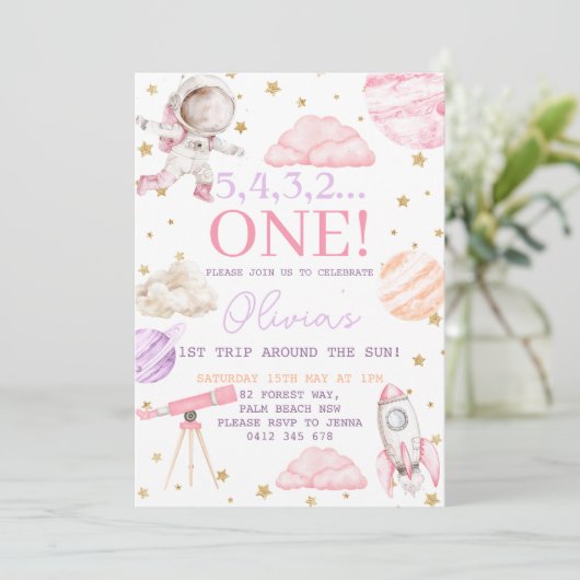 Eerste reis rond de Sun Girl Space 1e verjaardag Kaart (Staand voorkant)