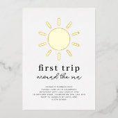 Eerste reis rond de zon 1e verjaardag goud folie uitnodiging (Voorkant)