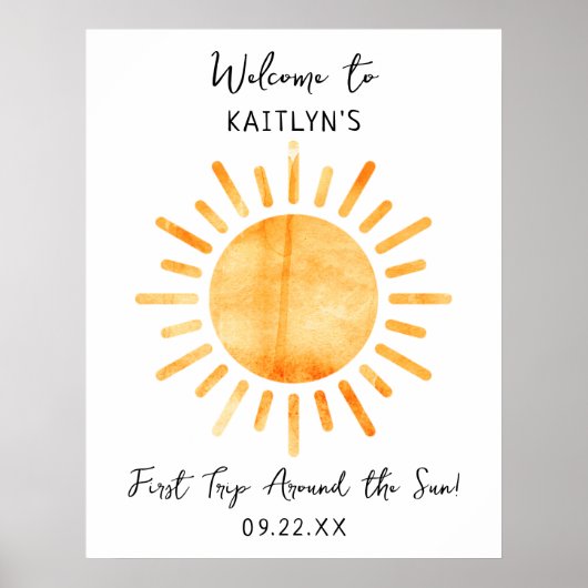 Eerste reis rond de zon 1st Birthday Welkom Poster (Voorkant)