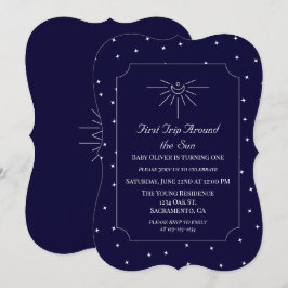 Eerste reis rond de zon blauw 1e verjaardag uitnod