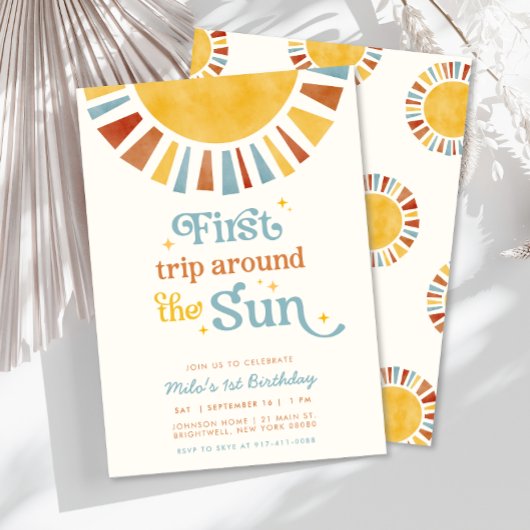Eerste reis rond de zon Boho Retro 1e verjaardag Kaart