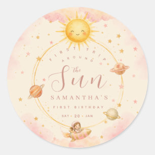 Eerste reis rond de zon Eerste verjaardag meisje Ronde Sticker