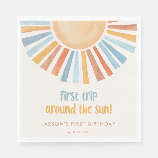 Eerste reis rond de zon eerste verjaardagsfeestje servet (Voorkant)