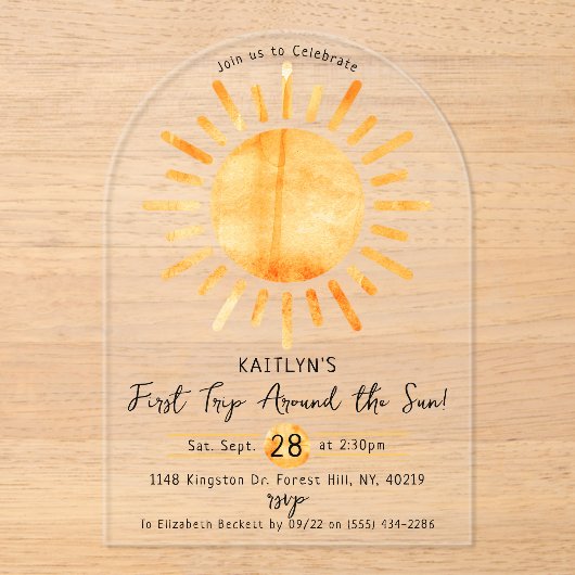 Eerste reis rond de zon op 1 oktober acryl uitnodigingen (Voorkant)
