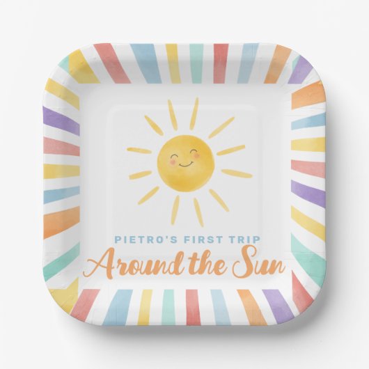 Eerste reis rond de zon op de eerste verjaardag papieren bordje (Voorkant)