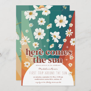 Eerste reis rond de zon   Retro Daisy Rainbow Kaart