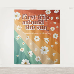 Eerste reis rond de zon   Retro Daisy Regenboog Wandkleed
