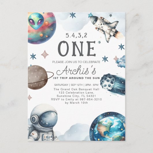 Eerste Reis Rond de Zon Ruimtevaarder Verjaardag Briefkaart (Voorkant)