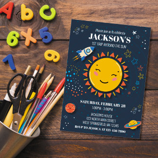 Eerste reis rond de zon Space Birthday Invite Kaart