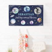 Eerste reis rond de zon tijdens de zomerdag spandoek (Insitu)