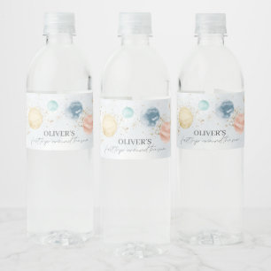 Eerste reis rond de zonnewaterfleslabels waterfles etiket