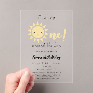 Eerste reis rond de zonsopgang 1e verjaardag acryl uitnodigingen