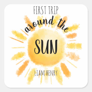 Eerste reis rond het zonnefeest 1e verjaardag vierkante sticker