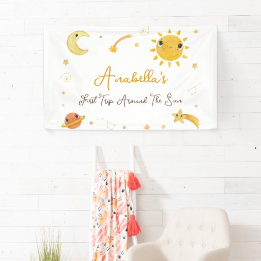 Eerste reis rond zon verjaardagsbanner spandoek (Insitu)