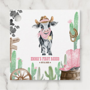 Eerste Rodeo 1e Verjaardag Baby Koe Bedankjes Labels