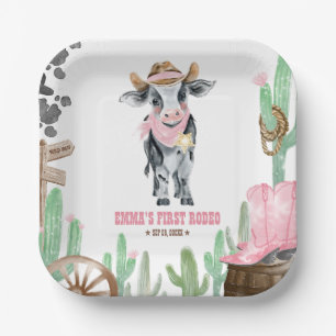 Eerste Rodeo 1e Verjaardag Baby Koe Papieren Bordje