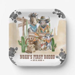 Eerste Rodeo 1e Verjaardag Schattige Dieren Wilde Papieren Bordje
