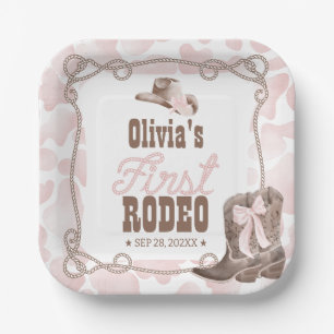 Eerste Rodeo 1e Verjaardag Stof Roze Papieren Bordje