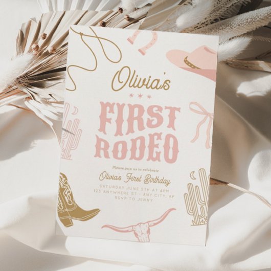 Eerste Rodeo 1e Verjaardag Uitnodiging Cowgirl Ret