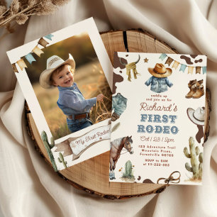 Eerste rodeo 1e verjaardag Western cowboy foto Kaart