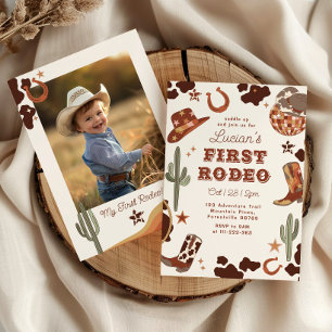 Eerste rodeo 1e verjaardag Western cowboy foto Kaart