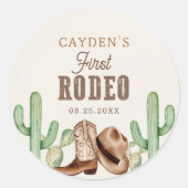 Eerste Rodeo 1e Verjaardag Westerne Cowboy Ronde Sticker (Voorkant)