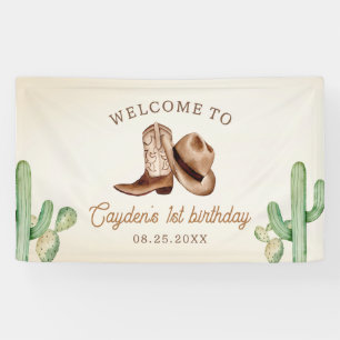 Eerste Rodeo 1e Verjaardag Westerne Cowboy Spandoek