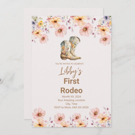 Eerste Rodeo, 1e verjaardagsfeest uitnodiging (Voorkant / Achterkant)