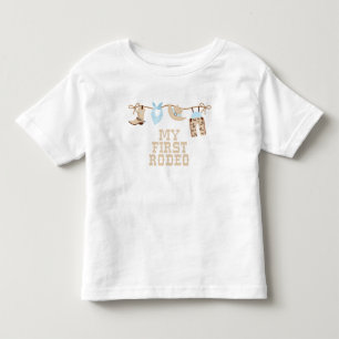 Eerste Rodeo Babyblauw en lichtbruin Verjaardag Kinder Shirts