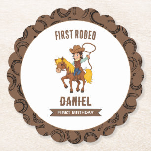 Eerste Rodeo Cowboy 1e verjaardag Kartonnen Onderzetters