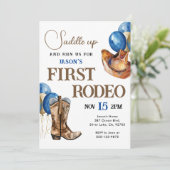 Eerste Rodeo Cowboy 1e verjaardag uitnodiging (Staand voorkant)