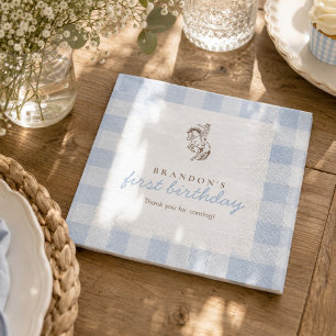 Eerste Rodeo Cowboy Verjaardag Blauwe Gingham Prep Servet