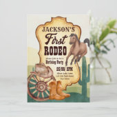 Eerste rodeo cowboy verjaardag kaart (Staand voorkant)