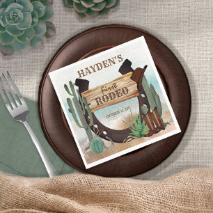 Eerste Rodeo Cowboy Western Boy 1st Birthday Party Servet