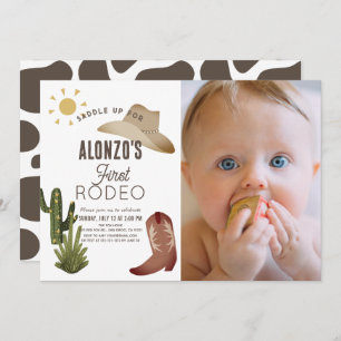Eerste Rodeo Cowboy Westerne Foto 1e verjaardag Kaart