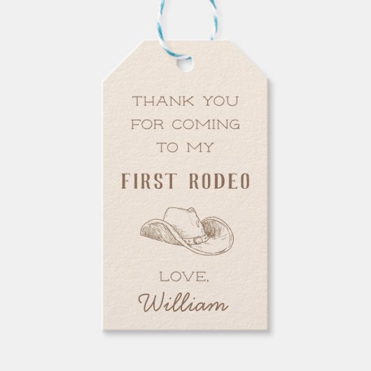 Eerste Rodeo Cowboy Westerne verjaardag Dank u Lab Cadeaulabel (Voorkant)