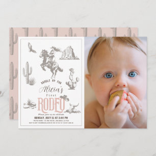 Eerste Rodeo Cowgirl Roze 1e Verjaardag Foto Kaart