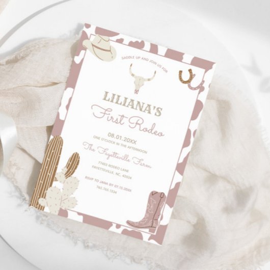 Eerste Rodeo Cowgirl Verjaardag Koeienprint Rand Kaart