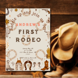 Eerste Rodeo Hoefijzer Patroon Land Magnetische Uitnodiging