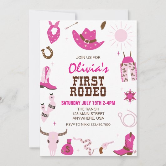 Eerste Rodeo Hot Roze Western 1e Verjaardag Kaart (Voorkant)
